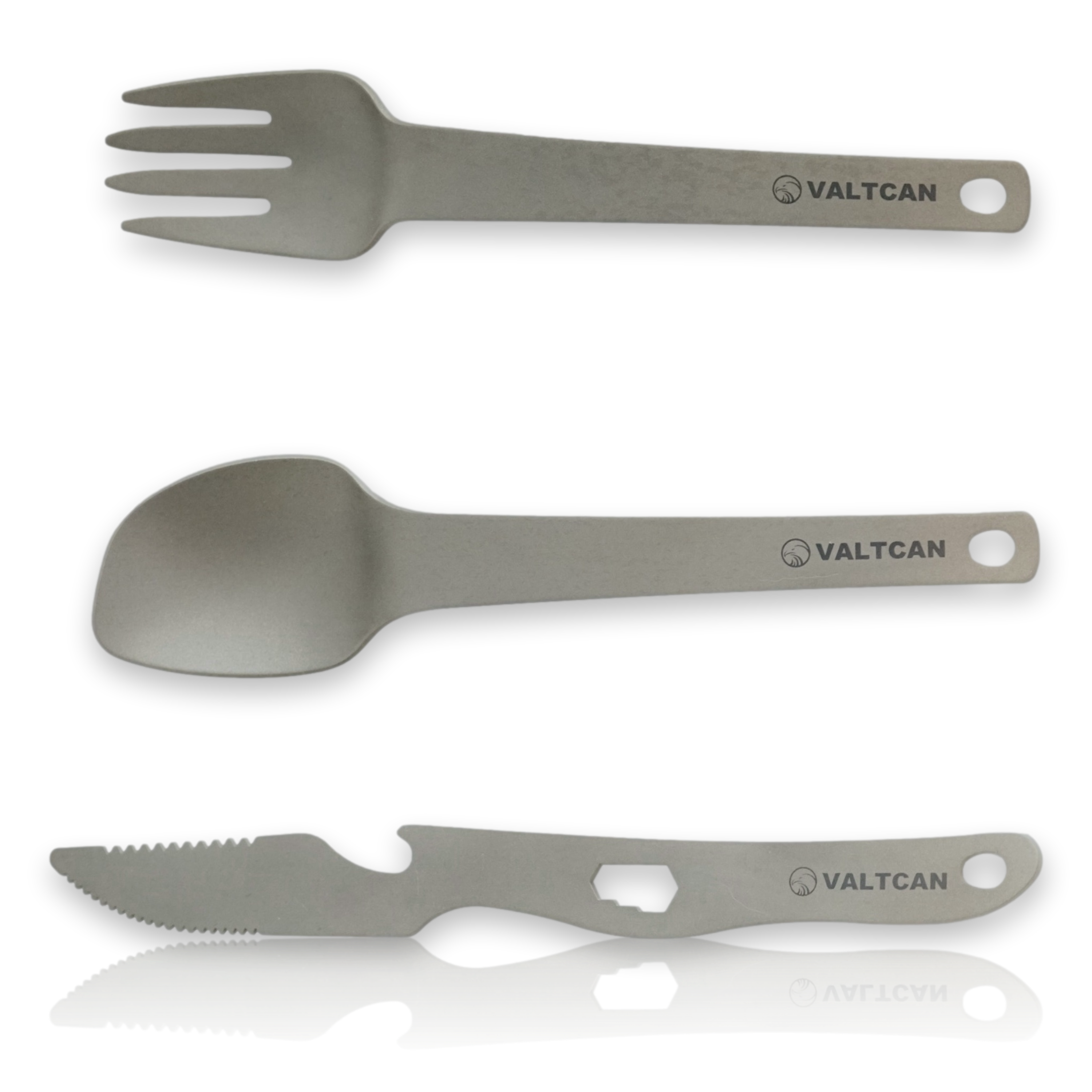 Valtcan Titanium Compact 3 Piece Utensil Fork Spoon Knife Ultralight Carry Military Design System